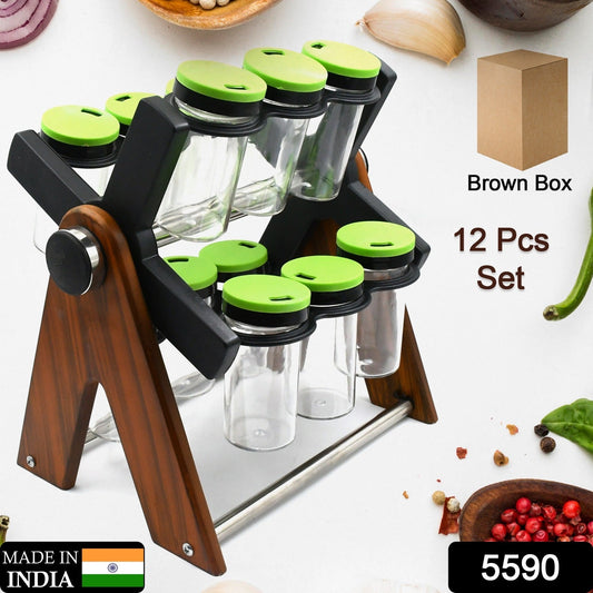 Miracle Multipurpose Wooden Spice Rack for Kitchen 12 Jars | 360 Degree Revolving Masala Box Container Spice Rack Containers Set (12 pcs Set) - infinityexculsivestore.com