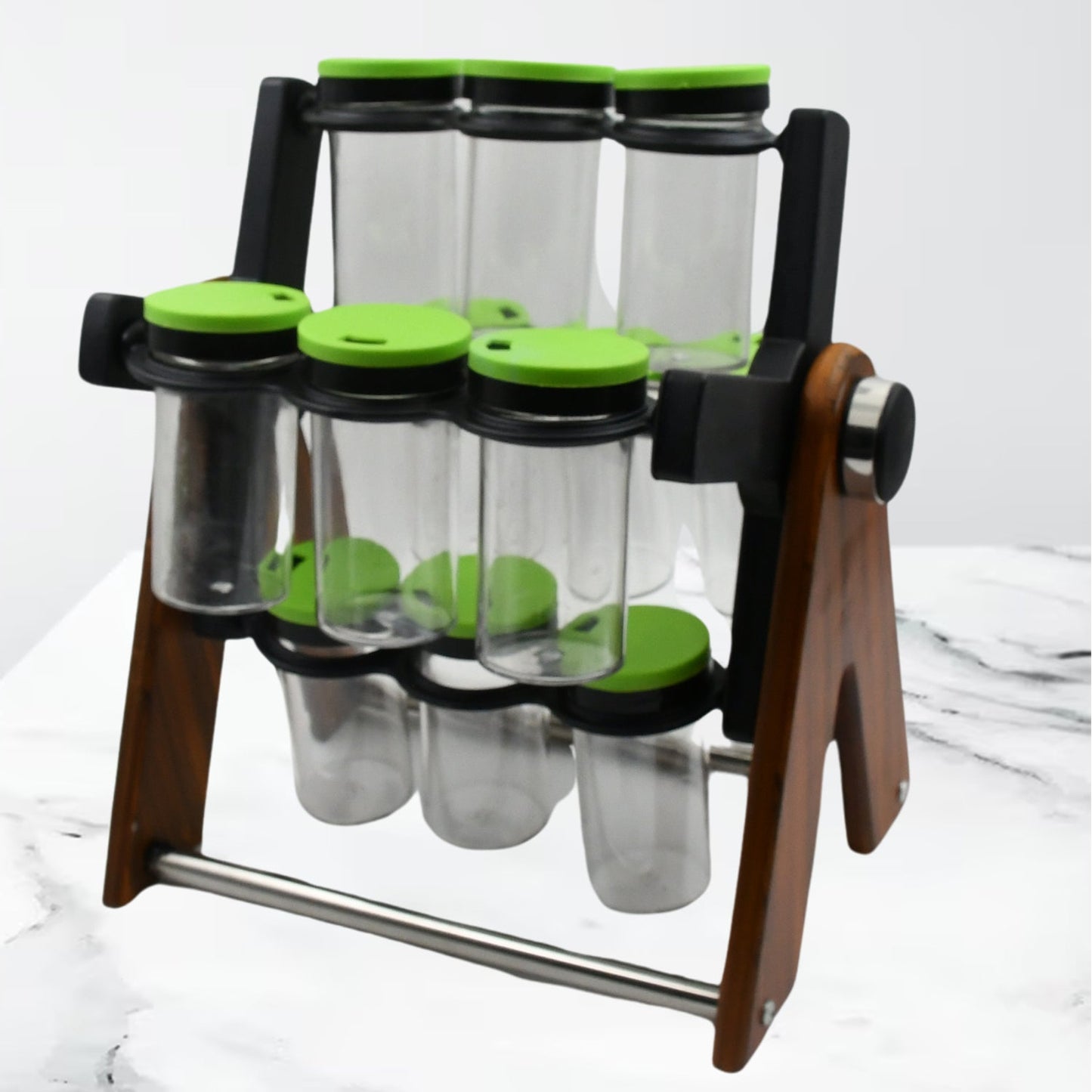 Miracle Multipurpose Wooden Spice Rack for Kitchen 12 Jars | 360 Degree Revolving Masala Box Container Spice Rack Containers Set (12 pcs Set) - infinityexculsivestore.com