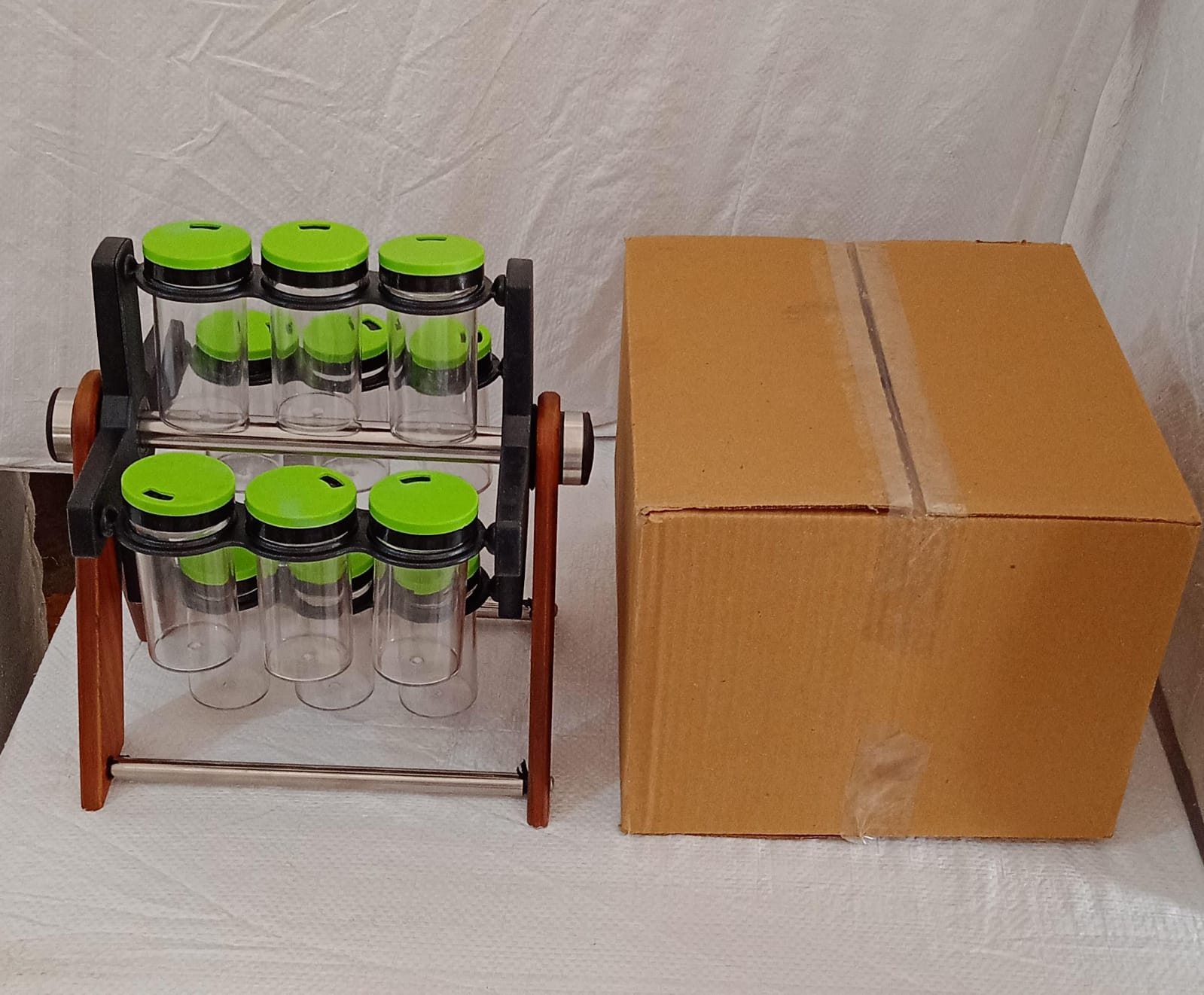 Miracle Multipurpose Wooden Spice Rack for Kitchen 12 Jars | 360 Degree Revolving Masala Box Container Spice Rack Containers Set (12 pcs Set) - infinityexculsivestore.com