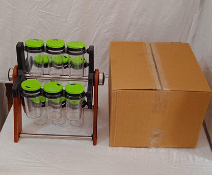 Miracle Multipurpose Wooden Spice Rack for Kitchen 12 Jars | 360 Degree Revolving Masala Box Container Spice Rack Containers Set (12 pcs Set) - infinityexculsivestore.com