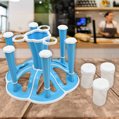 Miracle Plastic Glass Stand / Tumbler Holder / Glass Holder for Kitchen / Dining Table 6 Glasses Stand With 3 Pepper Salt (Moq : - 2 Pc) - infinityexculsivestore.com