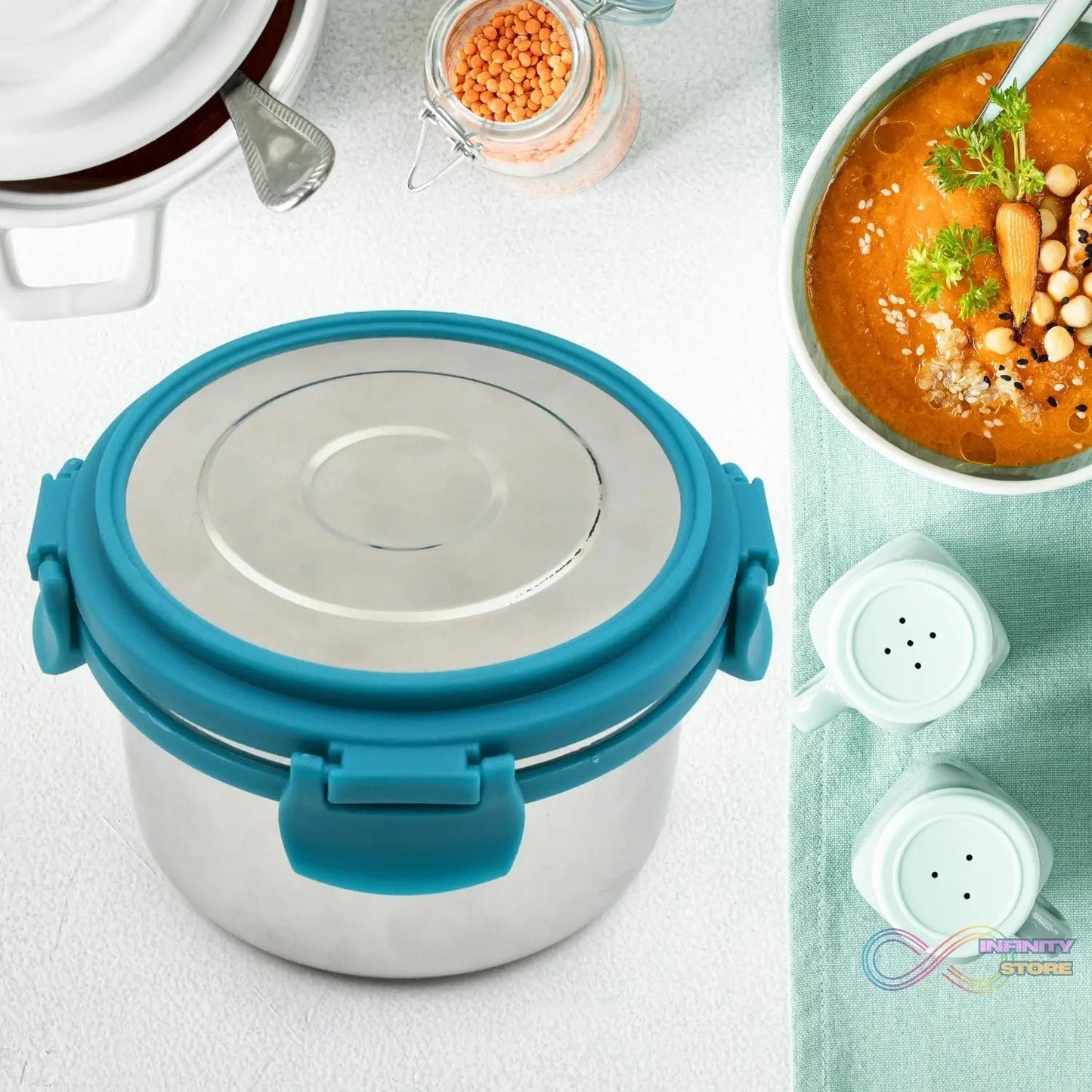 Miracle Solo round Lunch box High Grade Stainless Steel Double Wall Insulated 300ML Food Container 4 Lock Clip Leak Proof Lid, Best Return Gift for Any Occasion (1 Pc) - infinityexculsivestore.com