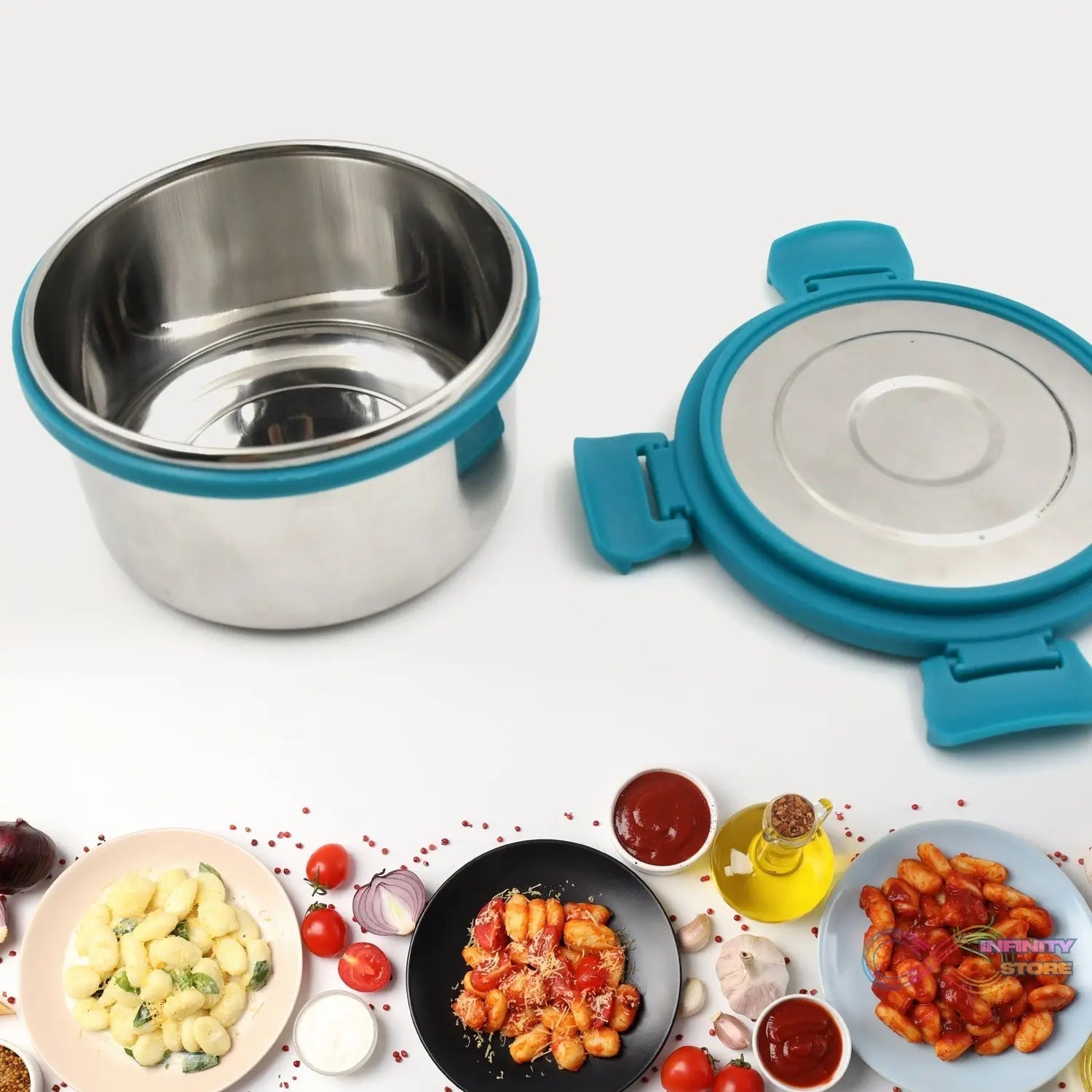 Miracle Solo round Lunch box High Grade Stainless Steel Double Wall Insulated 300ML Food Container 4 Lock Clip Leak Proof Lid, Best Return Gift for Any Occasion (1 Pc) - infinityexculsivestore.com