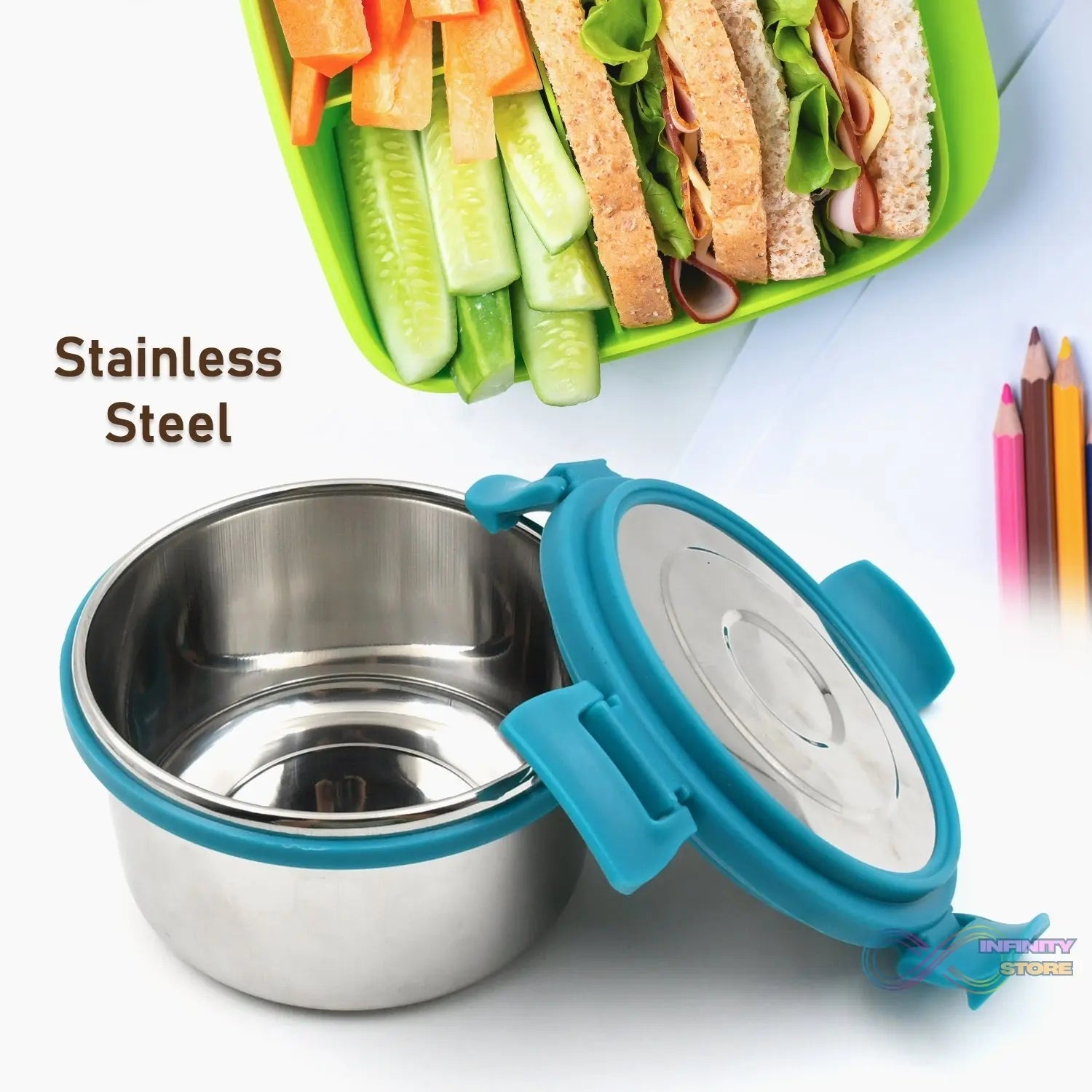 Miracle Solo round Lunch box High Grade Stainless Steel Double Wall Insulated 300ML Food Container 4 Lock Clip Leak Proof Lid, Best Return Gift for Any Occasion (1 Pc) - infinityexculsivestore.com