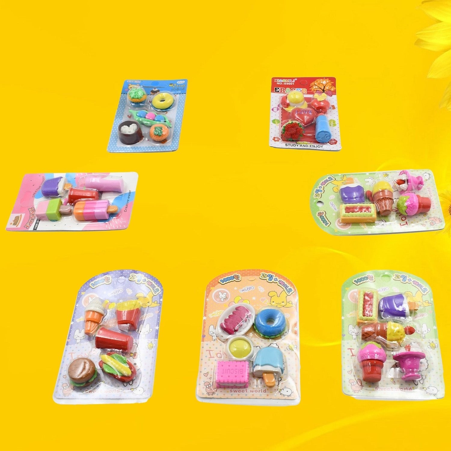 Mix Design 1Set Fancy & Stylish Colorful Erasers for Children Different Designs & Mix, Eraser Set for Return Gift, Birthday Party, School Prize (1Set) - infinityexculsivestore.com