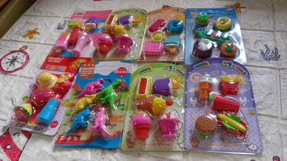 Mix Design 1Set Fancy & Stylish Colorful Erasers for Children Different Designs & Mix, Eraser Set for Return Gift, Birthday Party, School Prize (1Set) - infinityexculsivestore.com