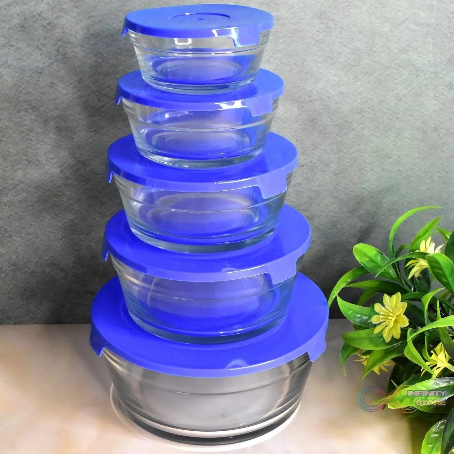 Modern Glass Bowl Set Mixing / Storage Bowls with Lids (5 Pcs Set) - infinityexculsivestore.com