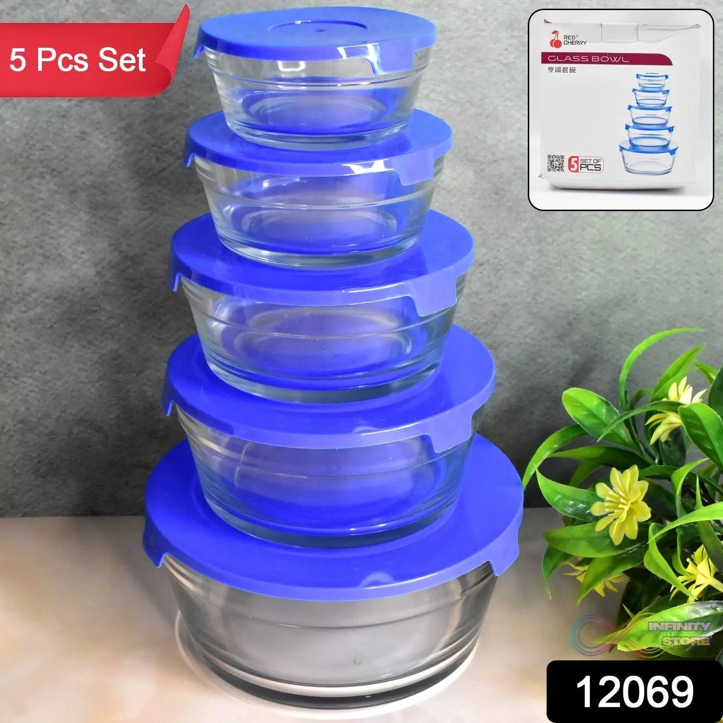 Modern Glass Bowl Set Mixing / Storage Bowls with Lids (5 Pcs Set) - infinityexculsivestore.com