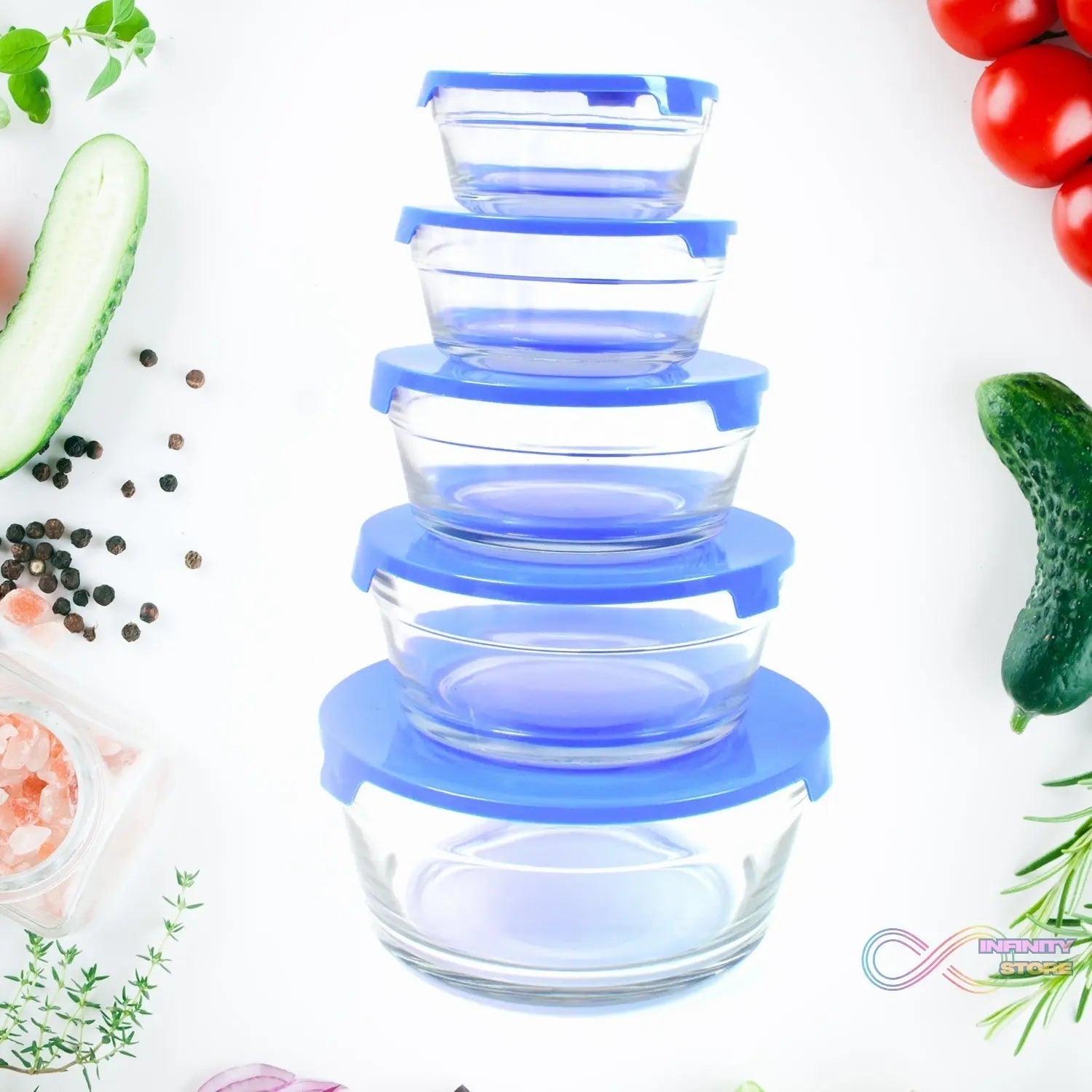Modern Glass Bowl Set Mixing / Storage Bowls with Lids (5 Pcs Set) - infinityexculsivestore.com