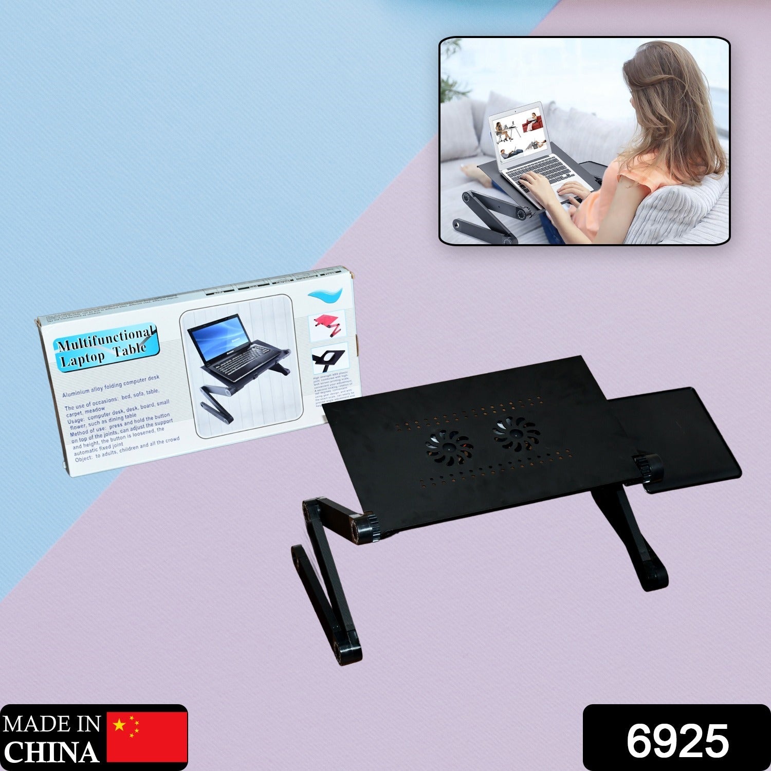 Modern Style Portable Adjustable Foldable Laptop Holder Notebook Desks Lap PC Folding Desk Table Vented Stand 2 Built in Cooling Fans - infinityexculsivestore.com