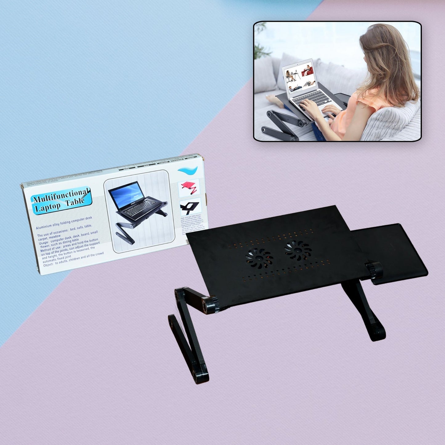 Modern Style Portable Adjustable Foldable Laptop Holder Notebook Desks Lap PC Folding Desk Table Vented Stand 2 Built in Cooling Fans - infinityexculsivestore.com