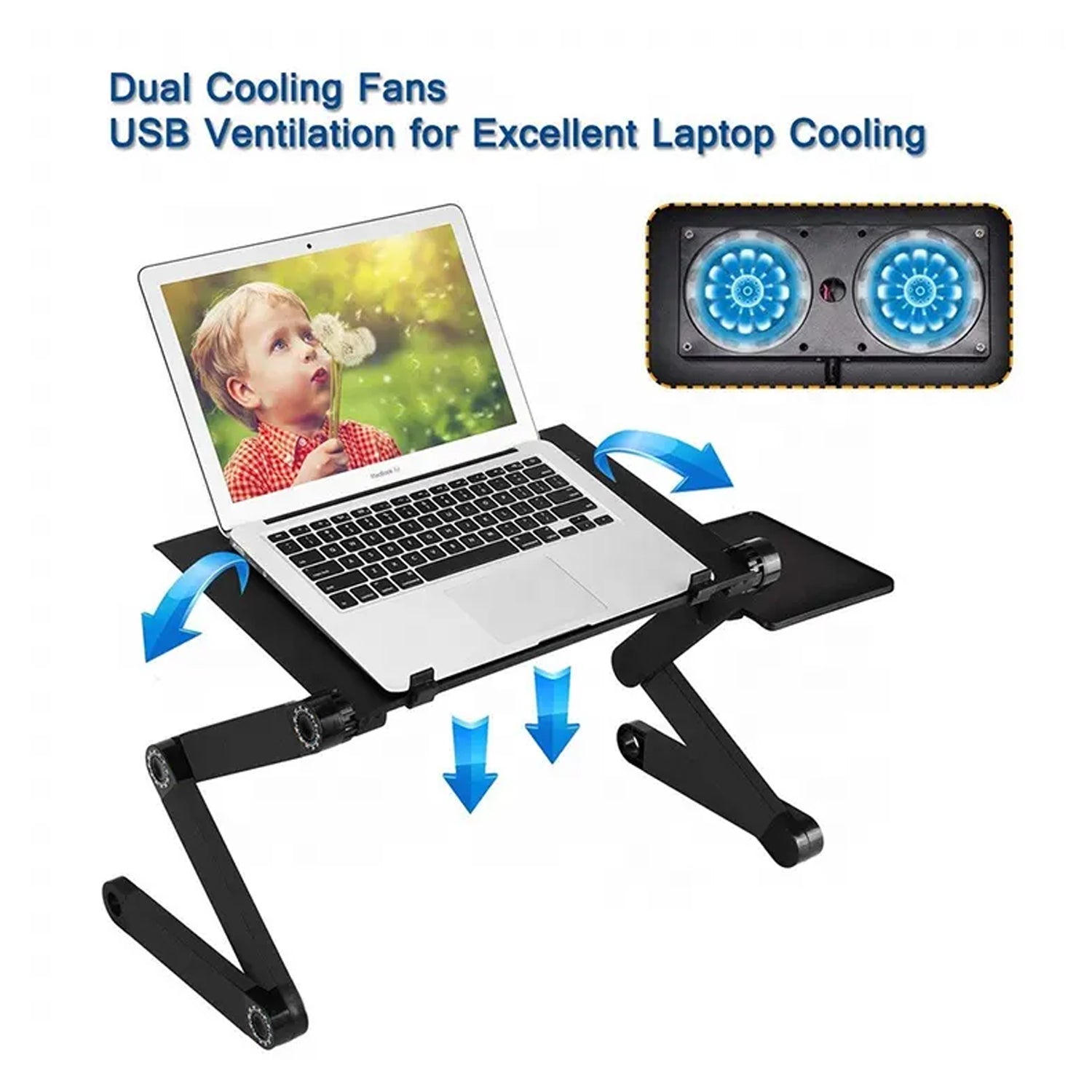 Modern Style Portable Adjustable Foldable Laptop Holder Notebook Desks Lap PC Folding Desk Table Vented Stand 2 Built in Cooling Fans - infinityexculsivestore.com