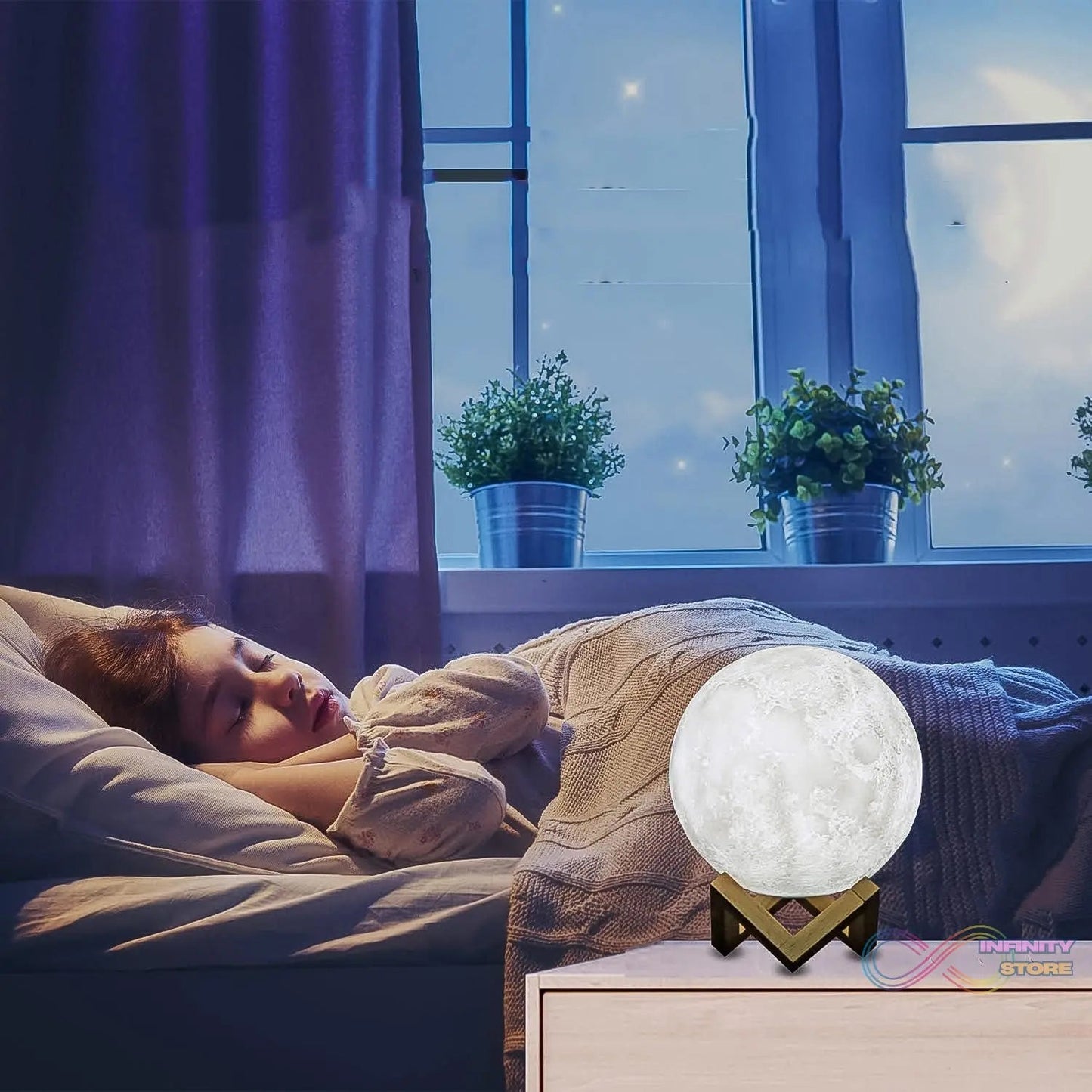 Moon Night Lamp with Plastic Stand Night Lamp for Bedroom (15x13 Cm / 1 Pc) - infinityexculsivestore.com