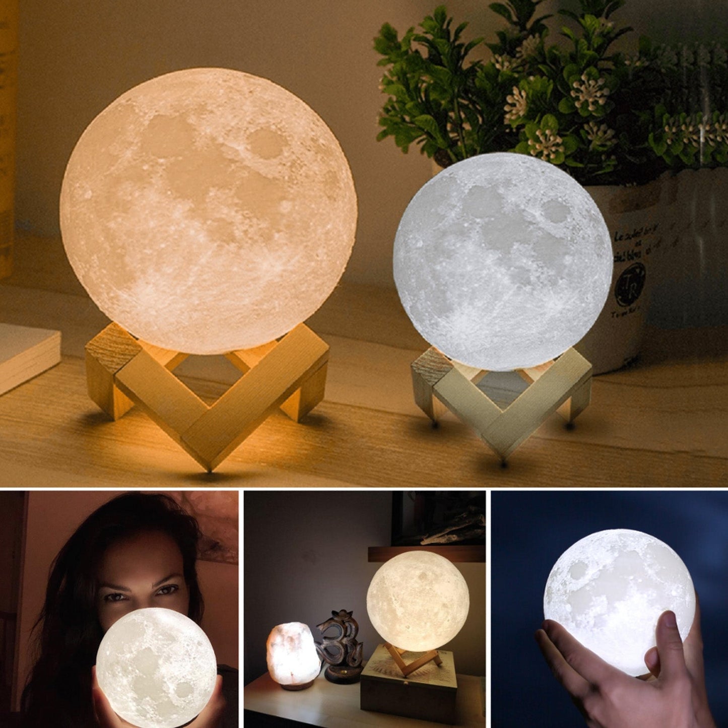 Moon Night Lamp with Plastic Stand Night Lamp for Bedroom (19 x14 Cm / 1 Pc) - infinityexculsivestore.com