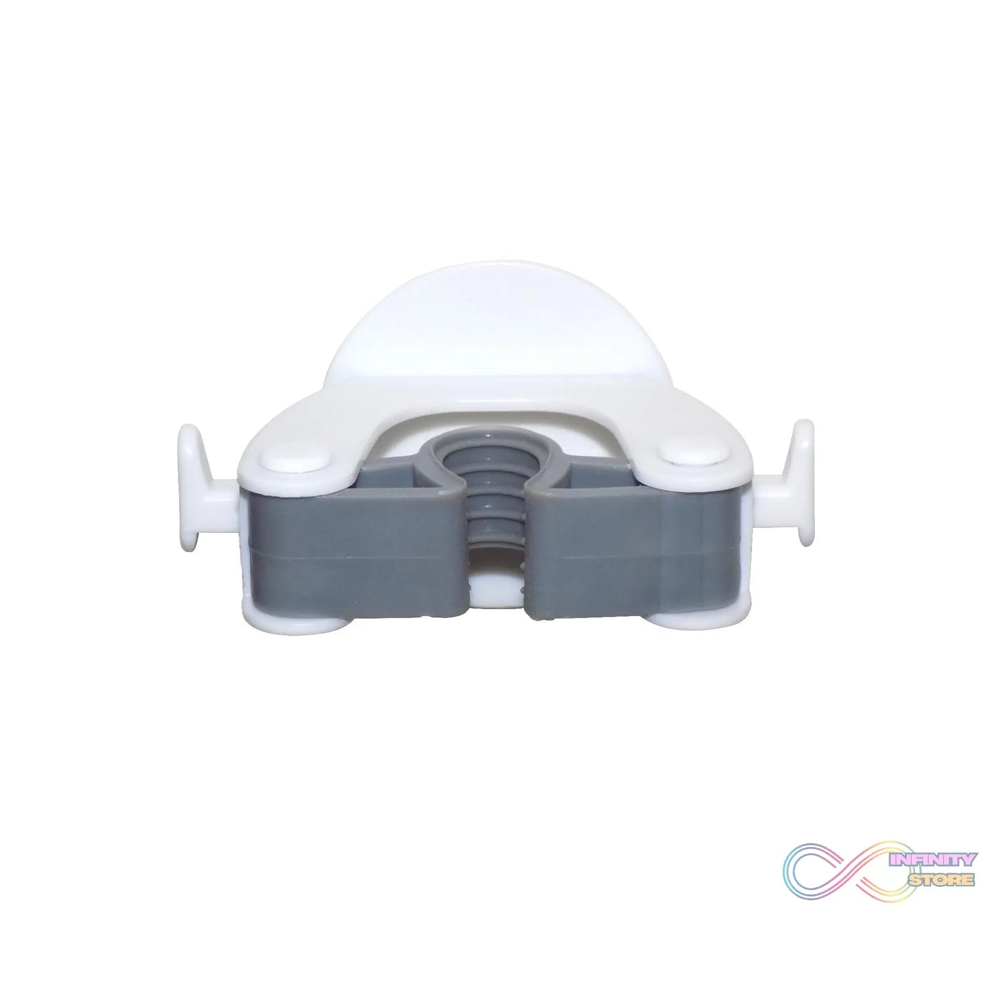 Holder for mops and brooms, mounts on wall.