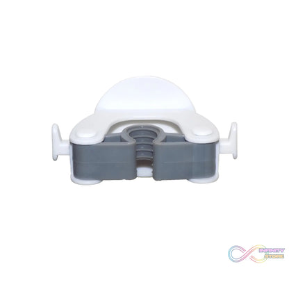 Holder for mops and brooms, mounts on wall.