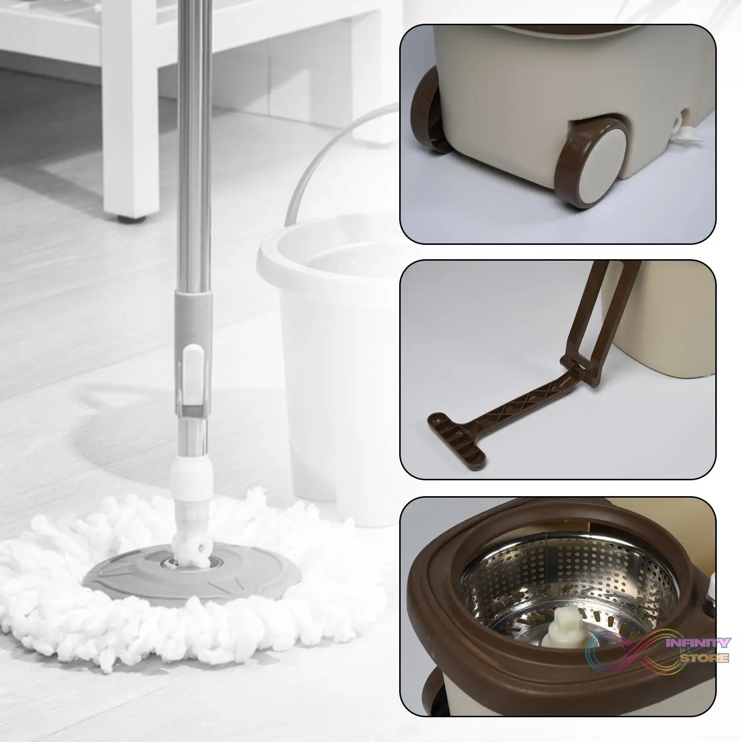 Mop with Bucket For Floor Cleaning With Steel Spin / Mop for Floor Cleaning / Floor Cleaner Mop / Spin Mop / Magic Mop / Mop Stick / Spin Mop Set with Bucket - infinityexculsivestore.com