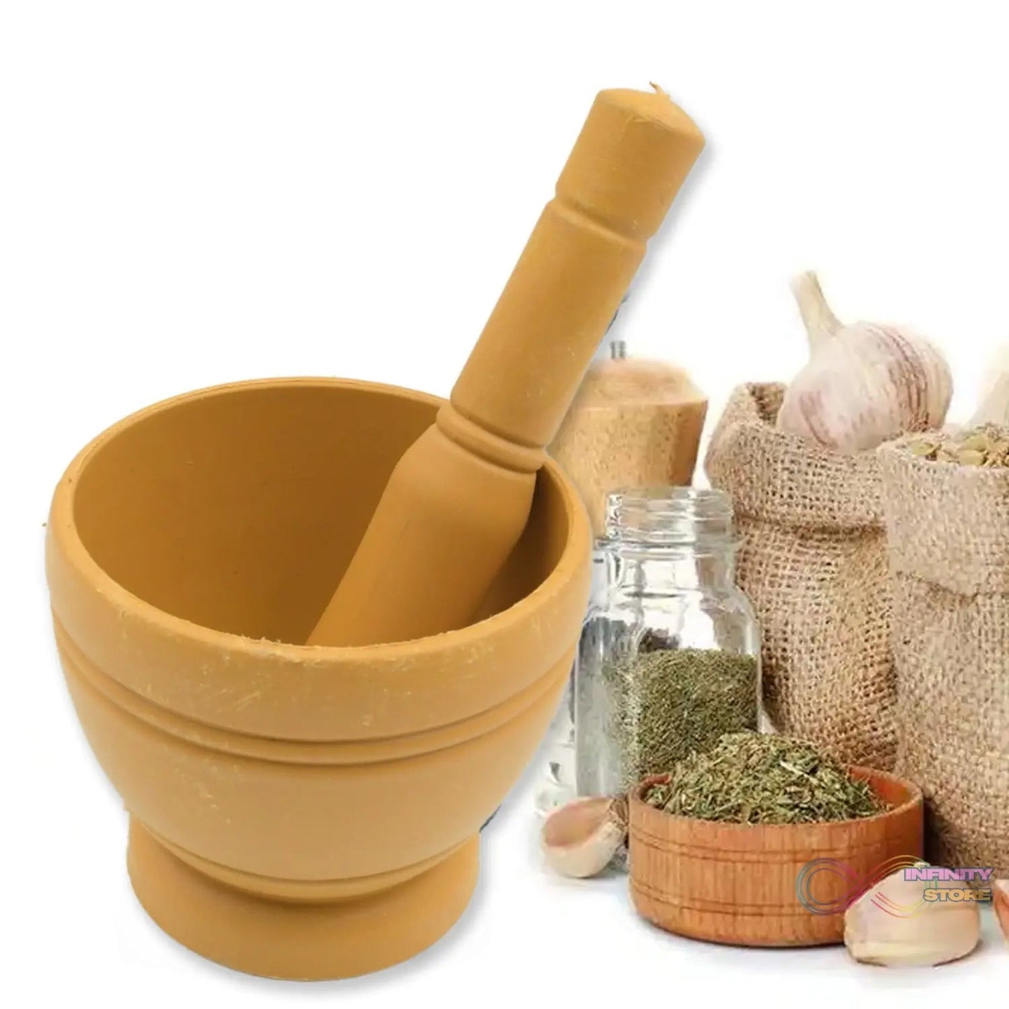 Mortar and Pestle Set for Spices, Okhli Masher, Khalbatta, Kharal, Mixer, Natural & Traditional Grinder and Musal, Well Design for Kitchen, Home, Herb - infinityexculsivestore.com