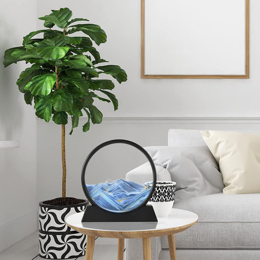 Moving Sand Art Picture Decor, 3D Deep Sea Sandscape Liquid Motion, Round Glass Frame Display Flowing Sand Relaxing Gift for Kids Adults Painting Artistic Sandscape for Home, Office, Ornament Desktop Art Bookshelves Decoration (1 Pc ) - infinityexculsivestore.com