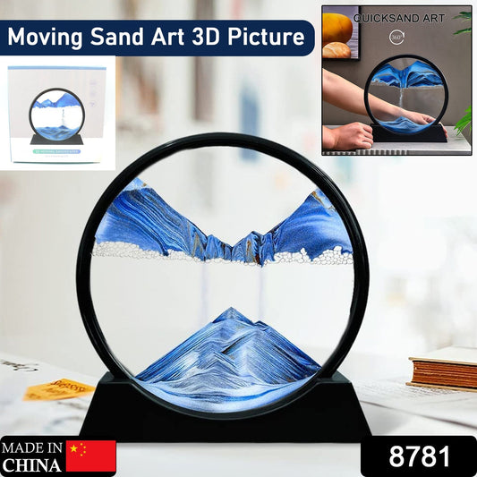 Moving Sand Art Picture Decor, 3D Deep Sea Sandscape Liquid Motion, Round Glass Frame Display Flowing Sand Relaxing Gift for Kids Adults Painting Artistic Sandscape for Home, Office, Ornament Desktop Art Bookshelves Decoration (1 Pc ) - infinityexculsivestore.com