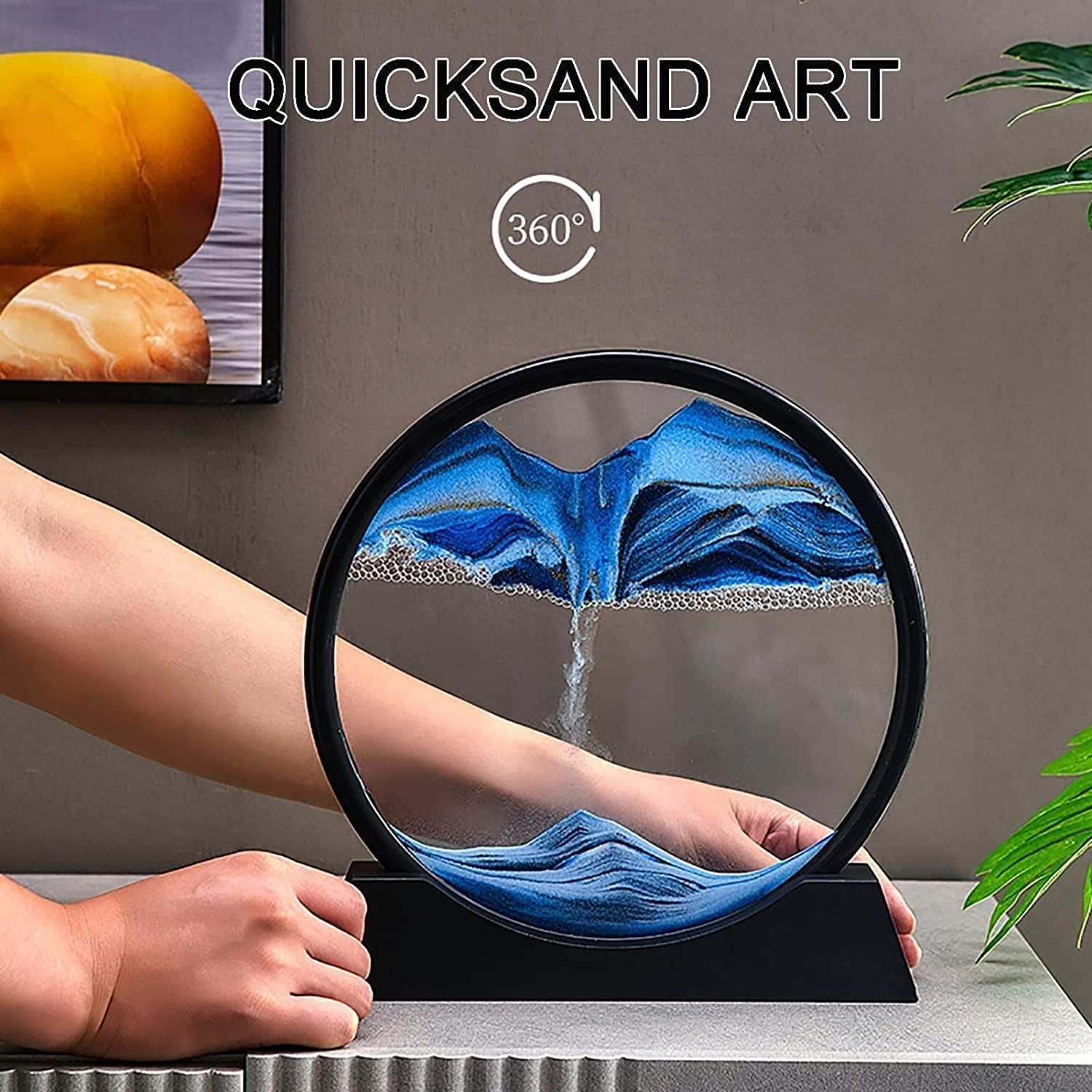 Moving Sand Art Picture Decor, 3D Deep Sea Sandscape Liquid Motion, Round Glass Frame Display Flowing Sand Relaxing Gift for Kids Adults Painting Artistic Sandscape for Home, Office, Ornament Desktop Art Bookshelves Decoration (1 Pc ) - infinityexculsivestore.com