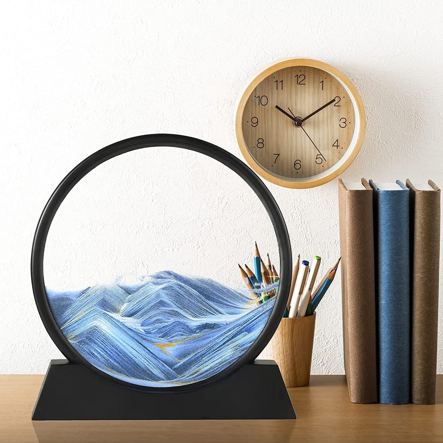 Moving Sand Art Picture Decor, 3D Deep Sea Sandscape Liquid Motion, Round Glass Frame Display Flowing Sand Relaxing Gift for Kids Adults Painting Artistic Sandscape for Home, Office, Ornament Desktop Art Bookshelves Decoration (1 Pc ) - infinityexculsivestore.com