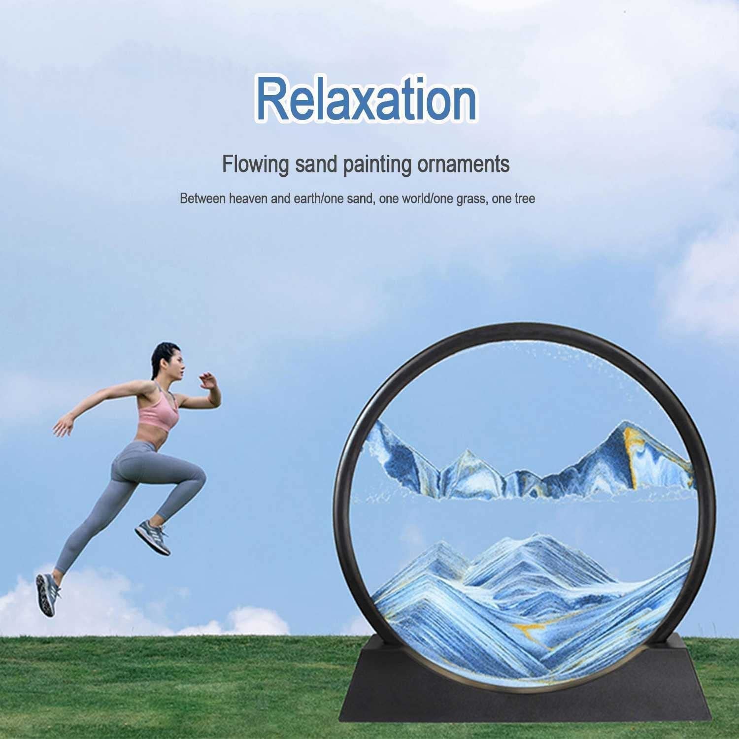 Moving Sand Art Picture Decor, 3D Deep Sea Sandscape Liquid Motion, Round Glass Frame Display Flowing Sand Relaxing Gift for Kids Adults Painting Artistic Sandscape for Home, Office, Ornament Desktop Art Bookshelves Decoration (1 Pc ) - infinityexculsivestore.com