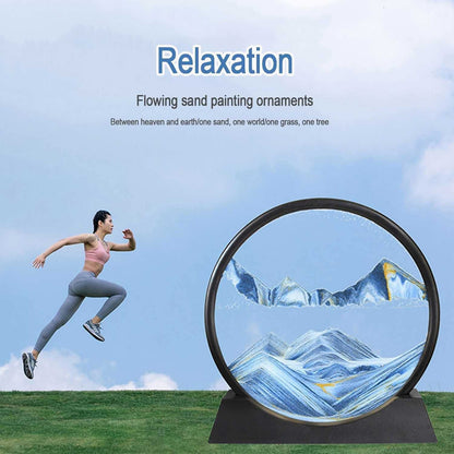 Moving Sand Art Picture Decor, 3D Deep Sea Sandscape Liquid Motion, Round Glass Frame Display Flowing Sand Relaxing Gift for Kids Adults Painting Artistic Sandscape for Home, Office, Ornament Desktop Art Bookshelves Decoration (1 Pc ) - infinityexculsivestore.com