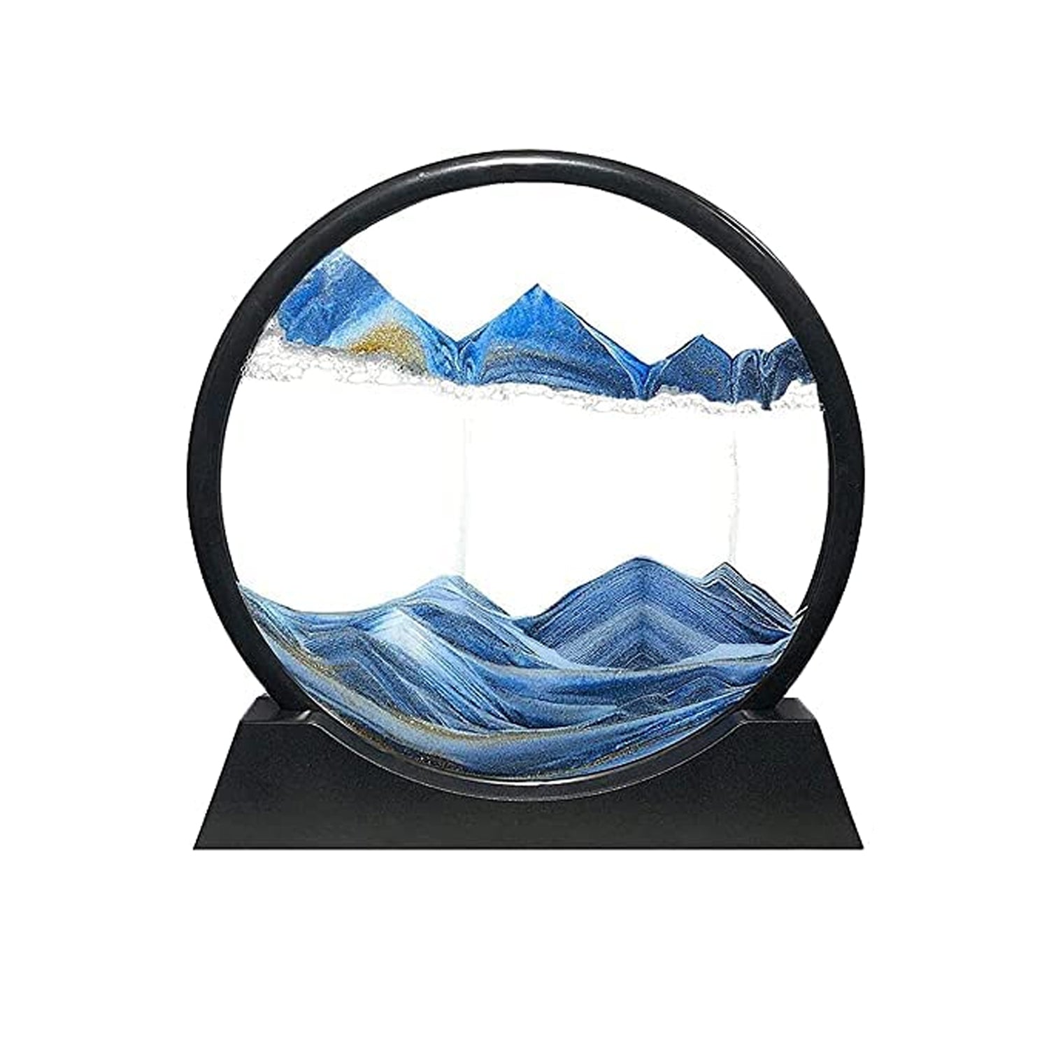 Moving Sand Art Picture Decor, 3D Deep Sea Sandscape Liquid Motion, Round Glass Frame Display Flowing Sand Relaxing Gift for Kids Adults Painting Artistic Sandscape for Home, Office, Ornament Desktop Art Bookshelves Decoration (1 Pc ) - infinityexculsivestore.com