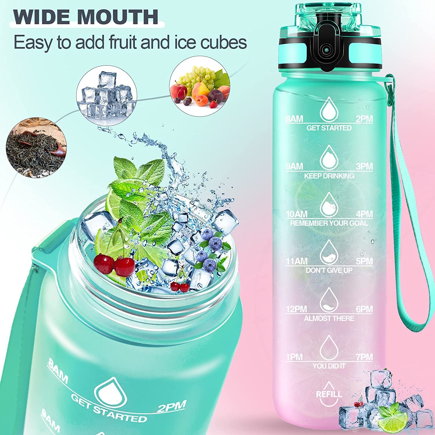 Motivational Water Bottle with Straw & Time Marker - Leakproof Tritan Portable Gym Bottle for Sports, Hiking & Camping - infinityexculsivestore.com