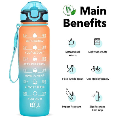 Motivational Water Bottle with Straw & Time Marker - Leakproof Tritan Portable Gym Bottle for Sports, Hiking & Camping - infinityexculsivestore.com