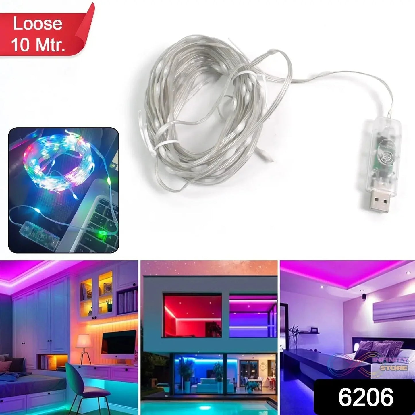 Multi Coloured 10M RGB LED Strip Lights (1 Pc / Loose) - infinityexculsivestore.com