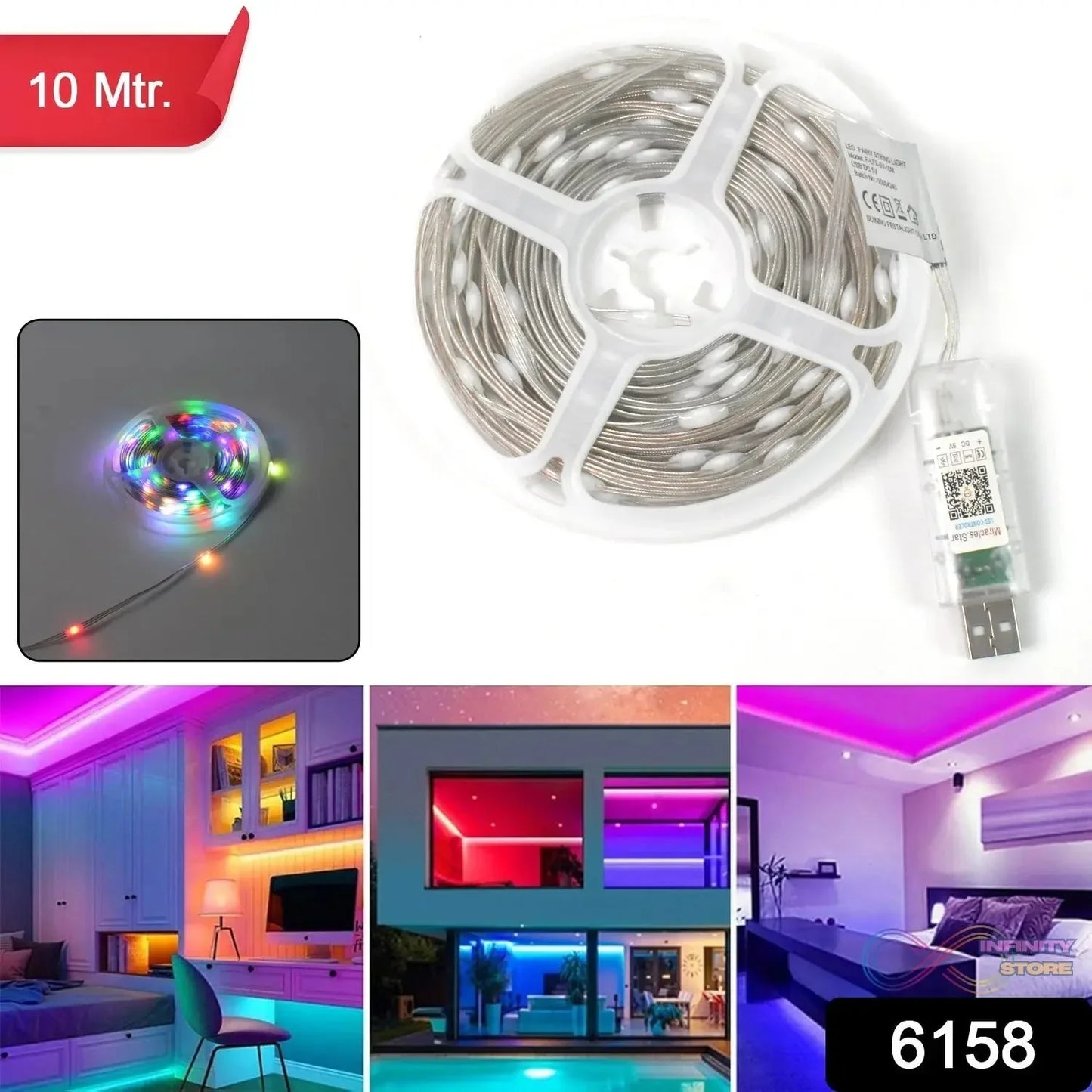 Multi Coloured 10M RGB LED Strip Lights (1 Pc) - infinityexculsivestore.com