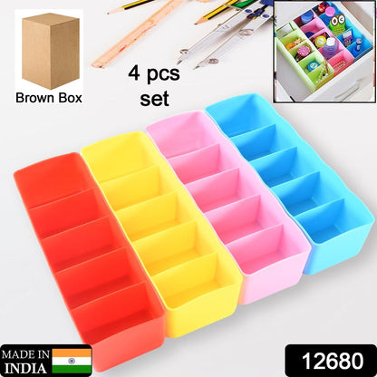 Multi - Function Desktop Drawer Storage Box Clothing Organizer 5 Grid Storage Box Underwear Socks ,Ties Organizer Box (4 Pc Set) - infinityexculsivestore.com