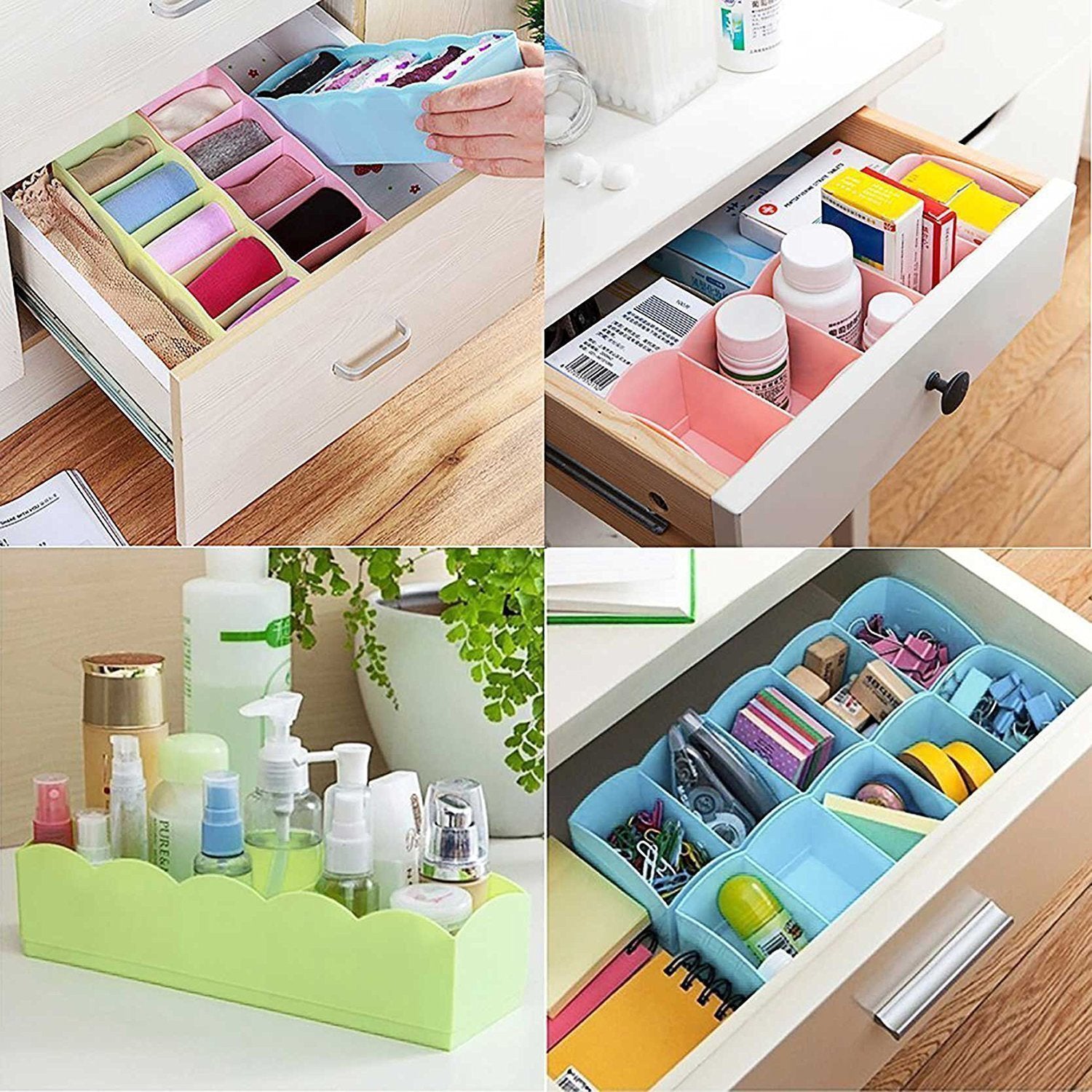 Multi - Function Desktop Drawer Storage Box Clothing Organizer 5 Grid Storage Box Underwear Socks ,Ties Organizer Box (4 Pc Set) - infinityexculsivestore.com