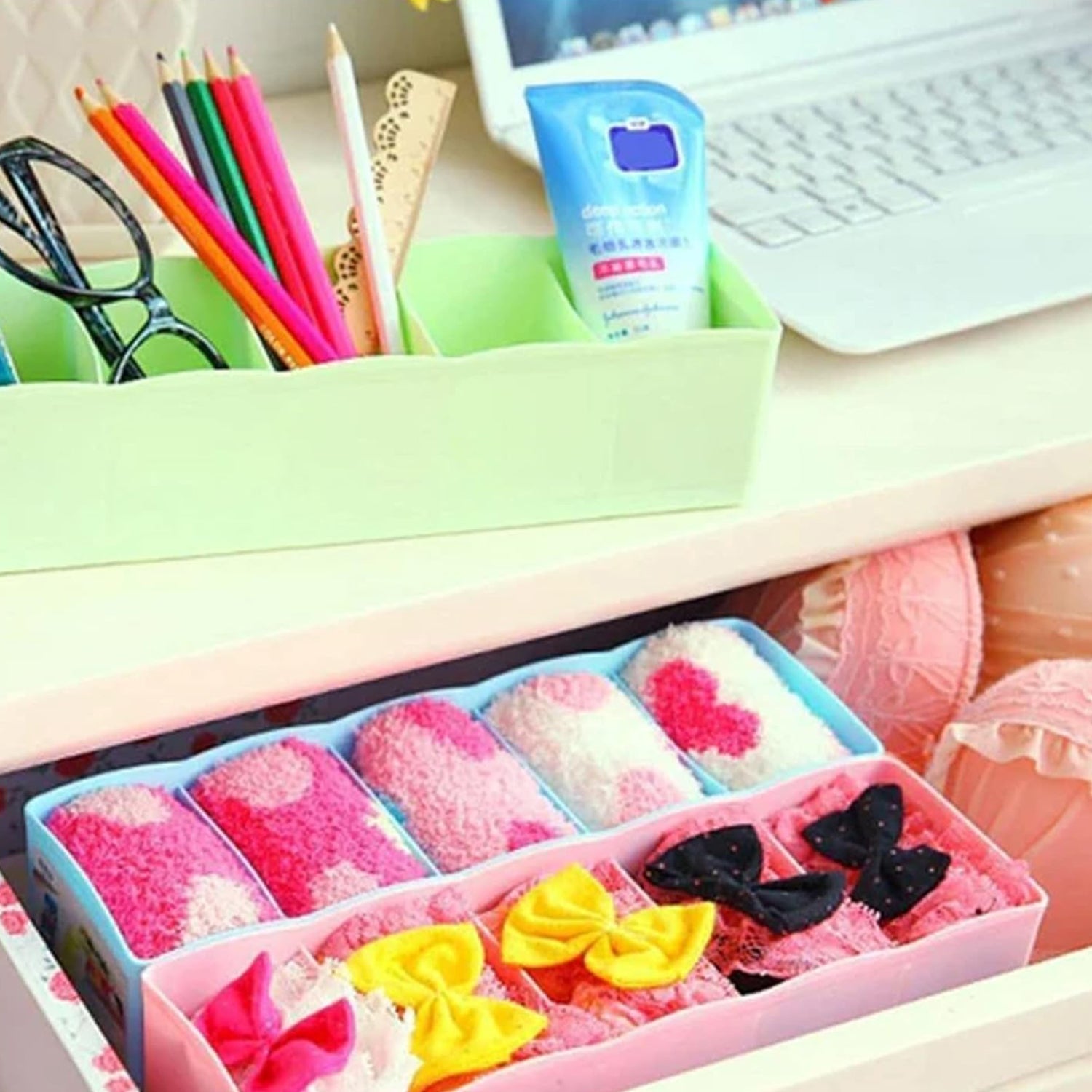 Multi - Function Desktop Drawer Storage Box Clothing Organizer 5 Grid Storage Box Underwear Socks ,Ties Organizer Box (4 Pc Set) - infinityexculsivestore.com