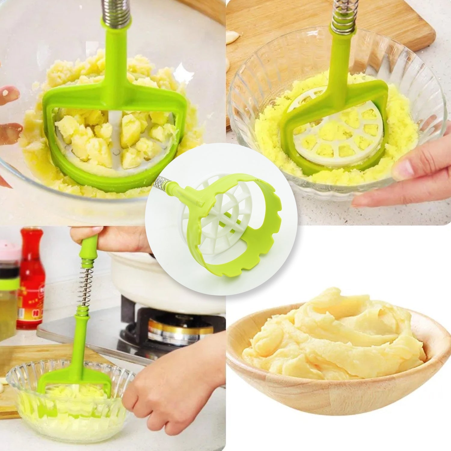 Multi Functional One - Handed Plastic Manual Mashed Potatoes Masher, Mash Sweet Potato Masher with Comfort Grip and Stainless - Steel Spring Design for Nonstick Pans (1 Pc) - infinityexculsivestore.com