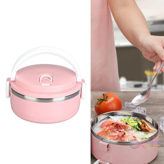 Single layer stainless steel hot lunch box.