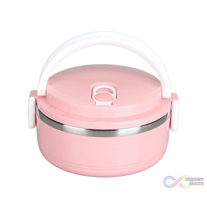 Stainless steel lunch box with one layer for keeping food hot.
