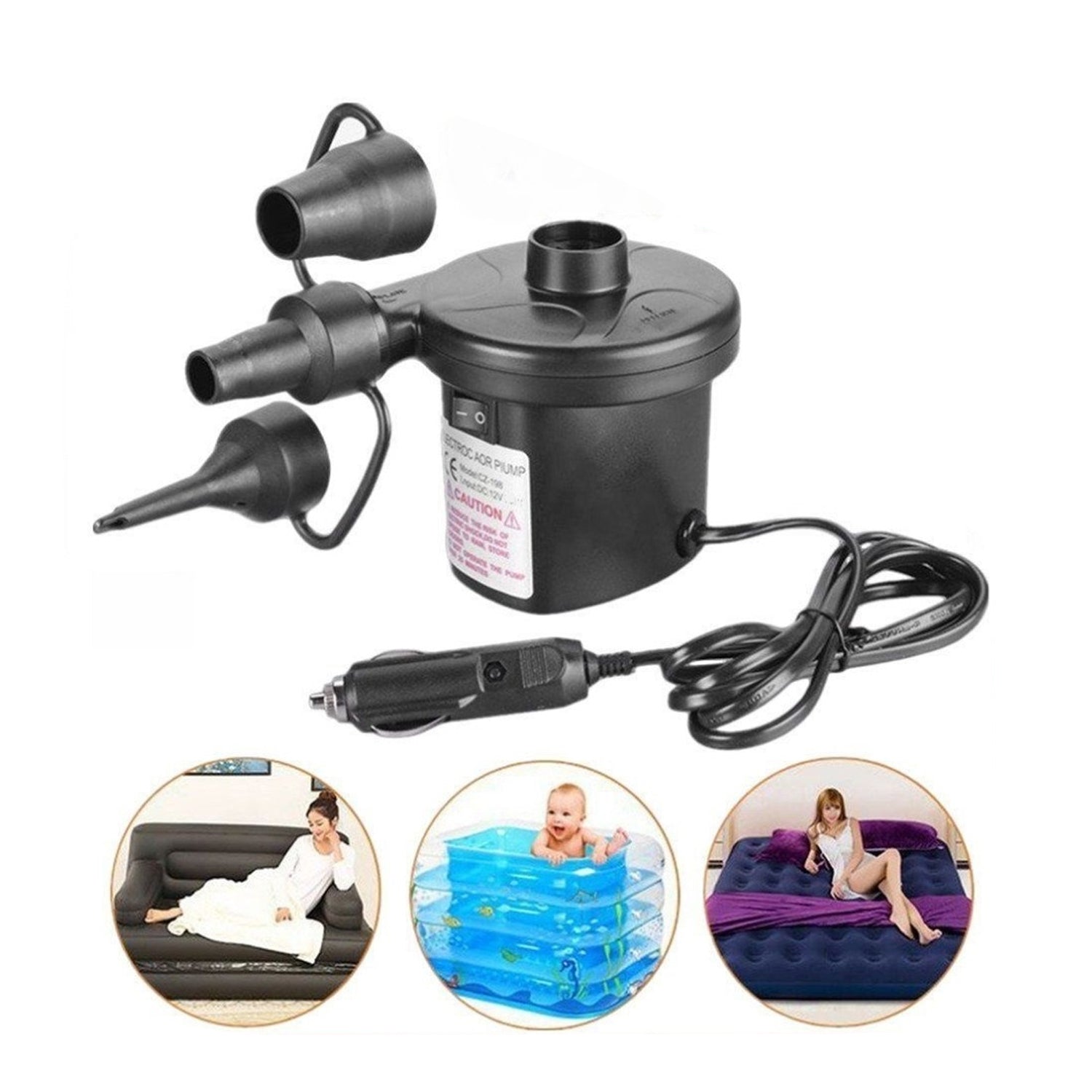 Multi - Purpose Electric Air Pump Without Valve Adaptors for Quickly Inflates/Deflates Sofa, Bed, Swimming Pool Tubes, Toys, Air Bags - infinityexculsivestore.com
