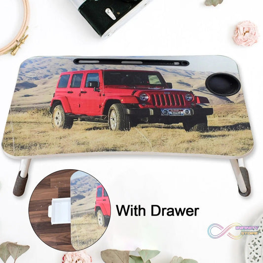 Multi - Purpose Laptop Desk for Study and Reading with Foldable, Cupholder & Drawer (1 Pc / Mix Catoon Design / 58×38 Cm) - infinityexculsivestore.com