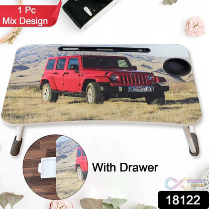 Multi - Purpose Laptop Desk for Study and Reading with Foldable, Cupholder & Drawer (1 Pc / Mix Catoon Design / 58×38 Cm) - infinityexculsivestore.com