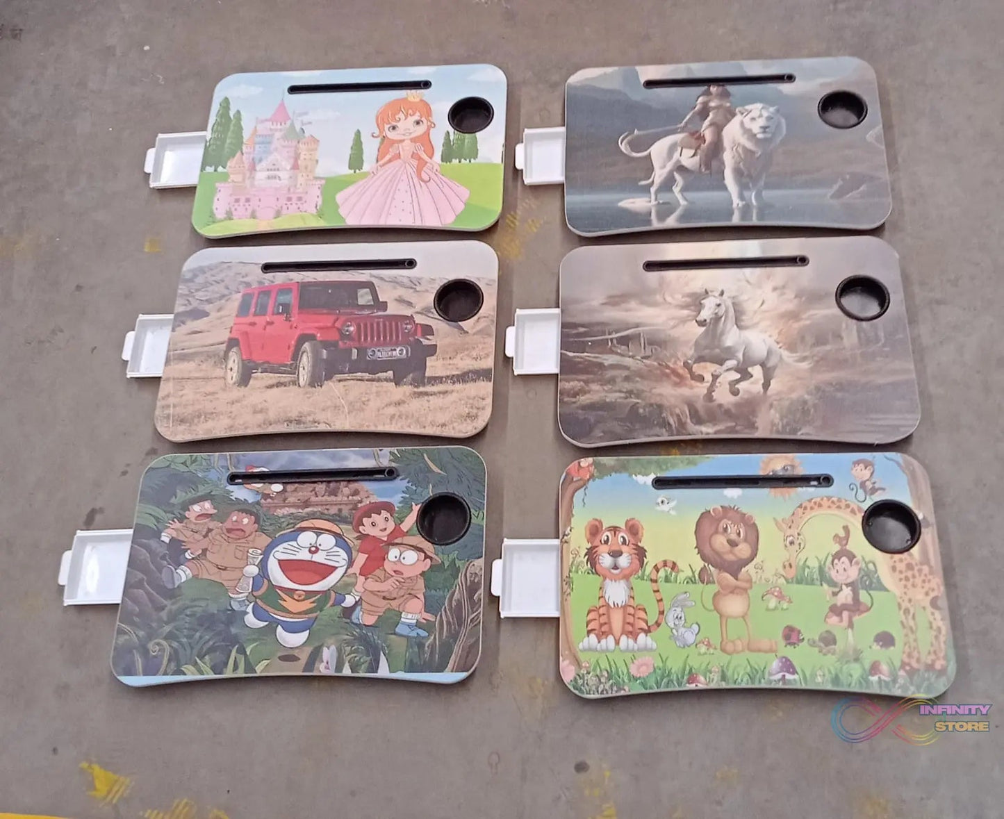 Multi - Purpose Laptop Desk for Study and Reading with Foldable, Cupholder & Drawer (1 Pc / Mix Catoon Design / 58×38 Cm) - infinityexculsivestore.com