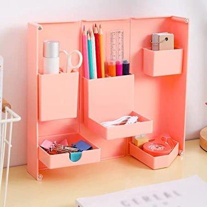 Multi - Purpose Pen Holder, Foldable Magnetic Kawaii Desk Pen Holder Pencil Makeup Storage Box Desktop Organizer Stand Case School Office Stationery - infinityexculsivestore.com