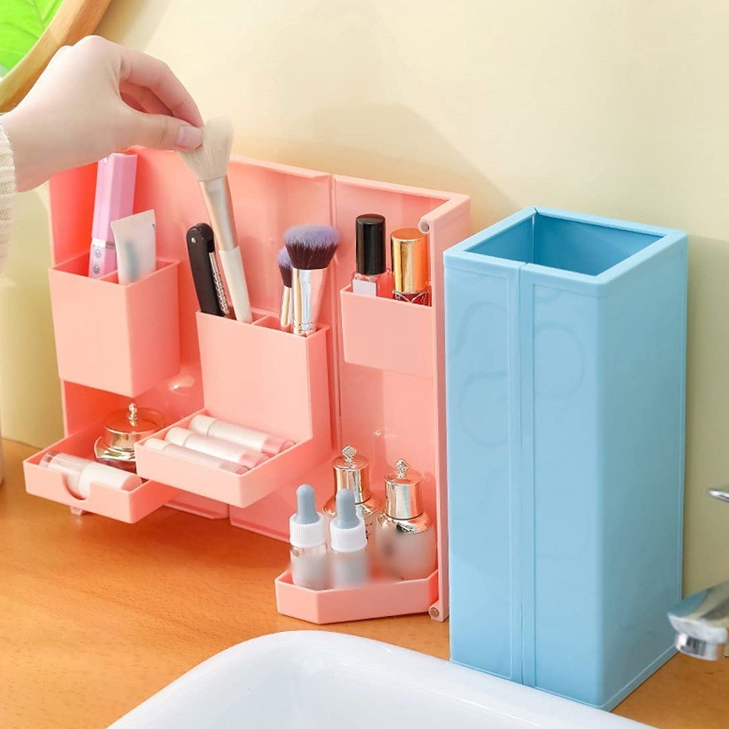 Multi - Purpose Pen Holder, Foldable Magnetic Kawaii Desk Pen Holder Pencil Makeup Storage Box Desktop Organizer Stand Case School Office Stationery - infinityexculsivestore.com