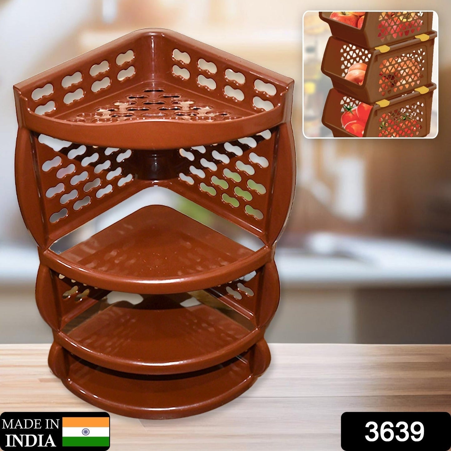 Multi Purpose Plastic Corner Rack a Stylish Storage Shelf for Kitchen / Living Room / Bathroom (1 Pc / 3 Layer ) - infinityexculsivestore.com