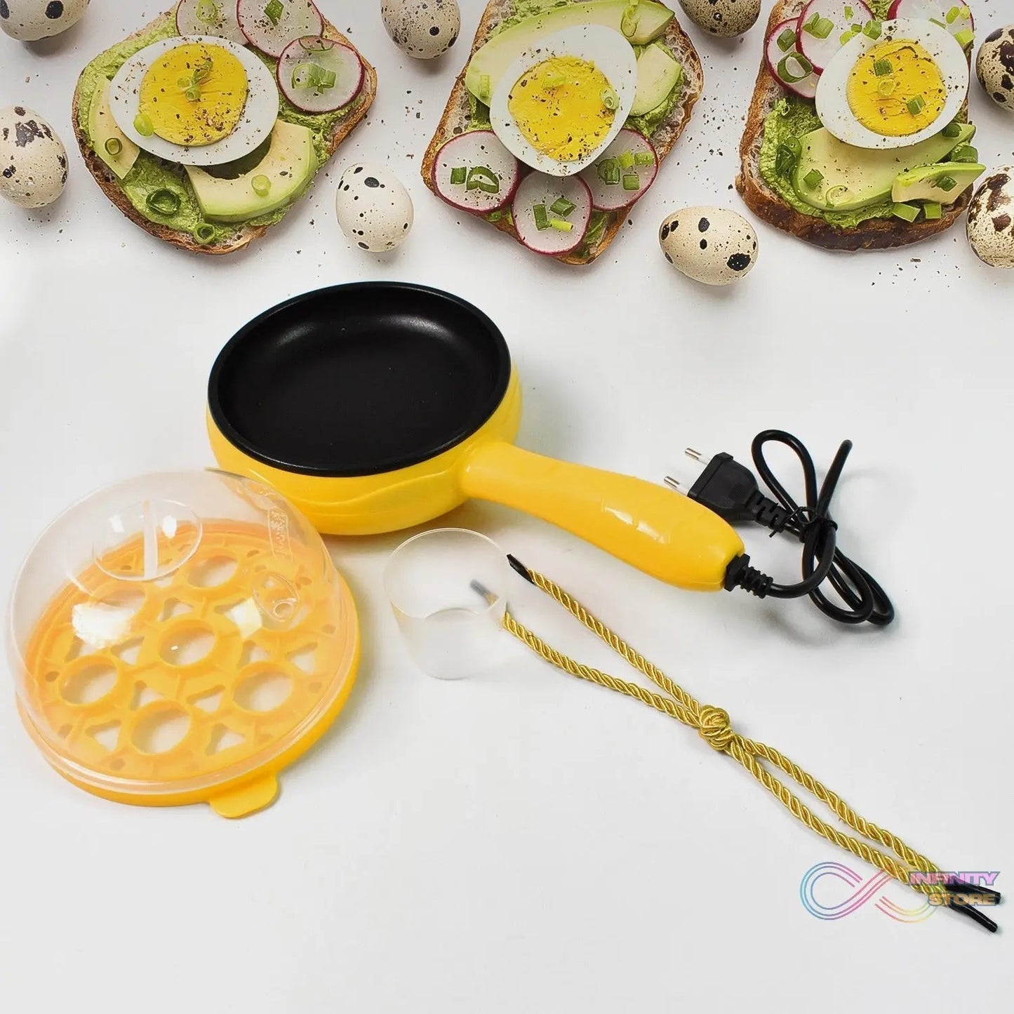Multi functional Electric 2 in 1 Egg Frying Pan with Egg Boiler Machine Measuring Cup with Handle - infinityexculsivestore.com