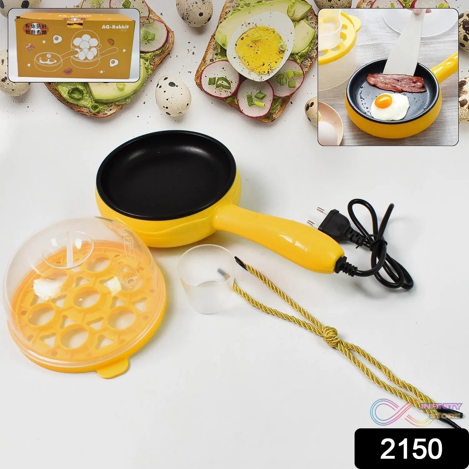 Multi functional Electric 2 in 1 Egg Frying Pan with Egg Boiler Machine Measuring Cup with Handle - infinityexculsivestore.com
