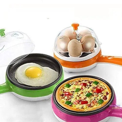 Multi functional Electric 2 in 1 Egg Frying Pan with Egg Boiler Machine Measuring Cup with Handle - infinityexculsivestore.com