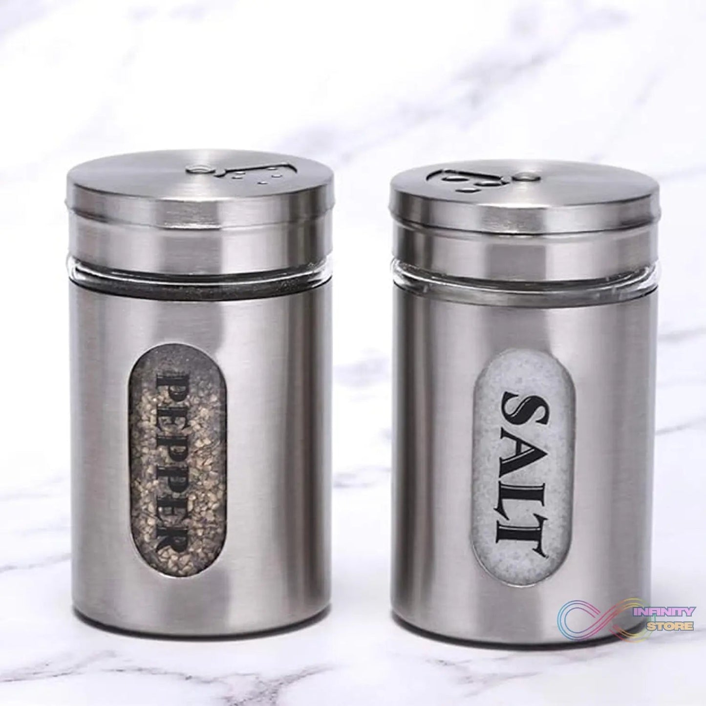 Multi - purpose Seasoning Bottle, Salt and Pepper Shakers Stainless Steel and Glass Set with Adjustable Pour Holes For Home Cooking Picnic, Camping Ration Salt Shakers (1 Pc) - infinityexculsivestore.com